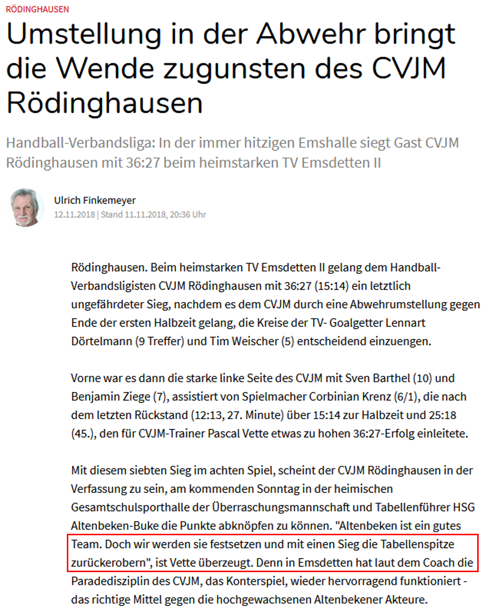 Zeitung Rödinghausen