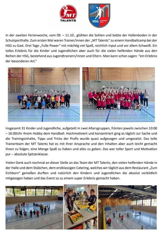 HSG Altenbeken/Buke Herbstcamp mit den MT Talents