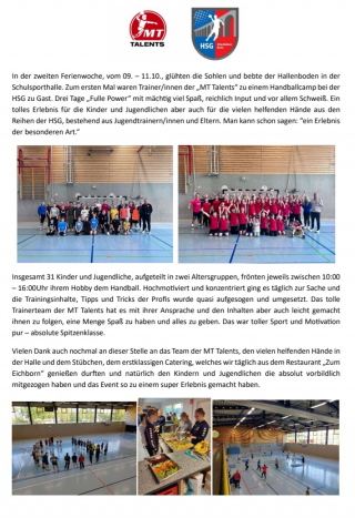 HSG Altenbeken/Buke Herbstcamp mit den MT Talents