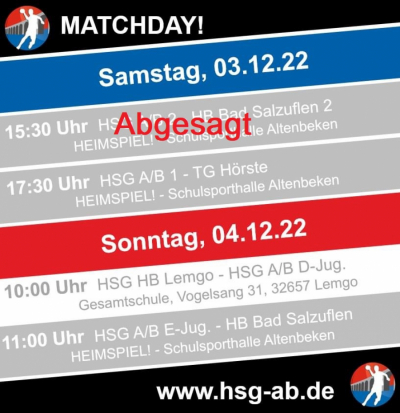 UPDATE: HSG-Spielplan 03.-04. Dez.!